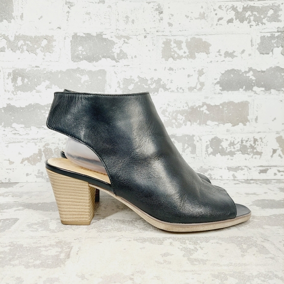 NEW Gabor Black Leather Slip On Block Heel Ankle Bootie Sandals W251 - Picture 6 of 13